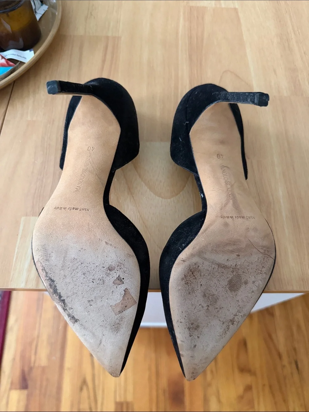 Manolo Blahnik Black Suede D'Orsay Pointed Pumps